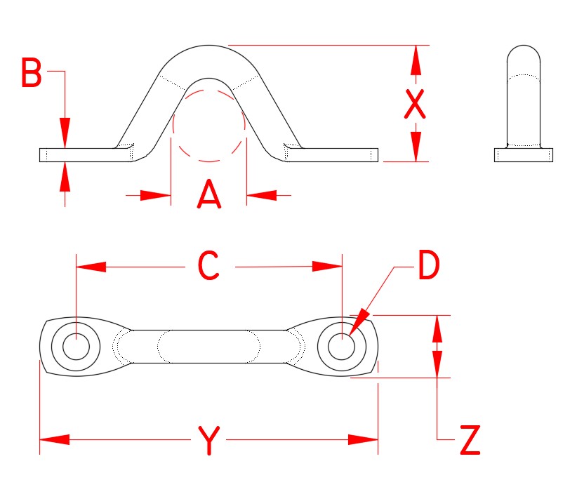 Stainless Steel Pad Eye, S3719-0004, S3719-0005, S3719-0006, S3719-0008, Line Drawing